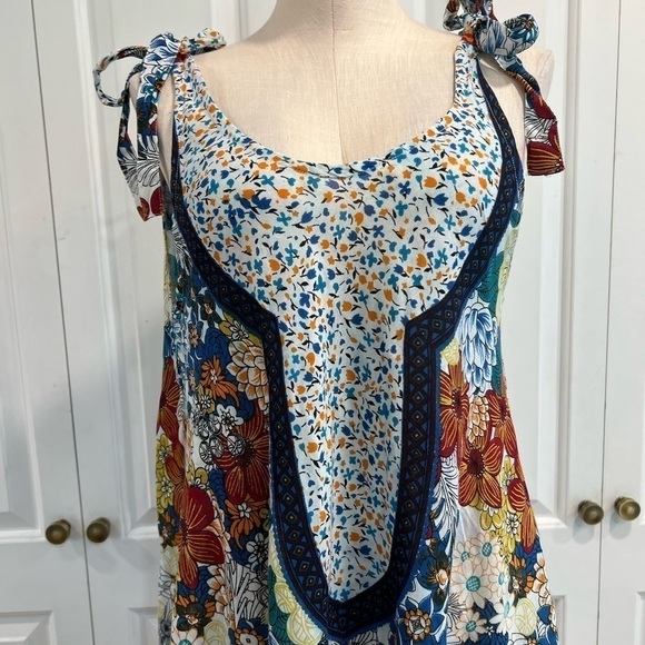 Seven Islands Rayon 1/4 Circle Multi Pattern Summer Dress With Shoulder Ties - Picture 3 of 12
